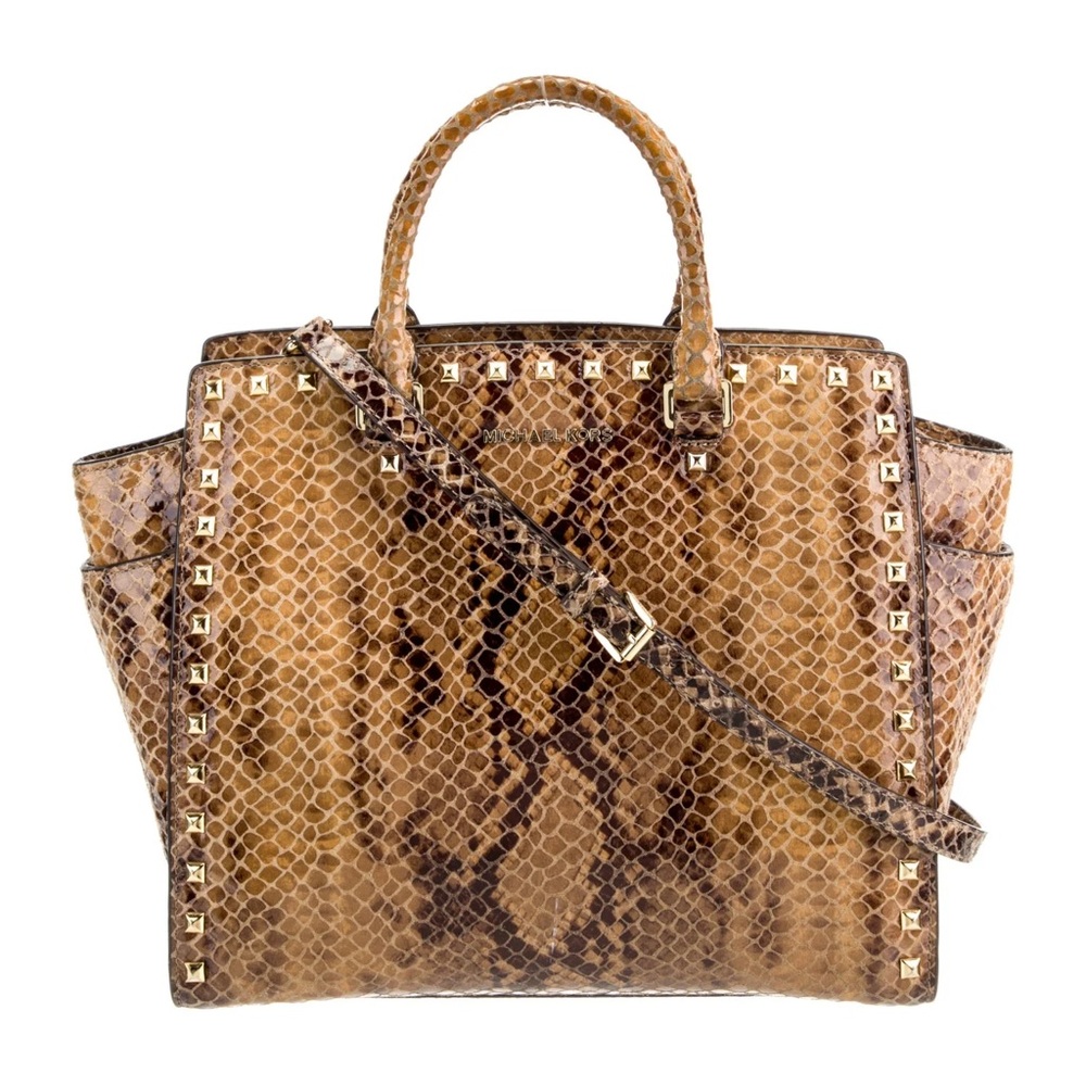 Michael Kors Selma Medium Studded Satchel – Python Embossed Leather